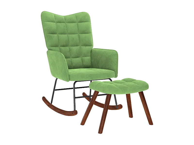 Sedia a dondolo con poggiapiedi in velluto verde chiaro