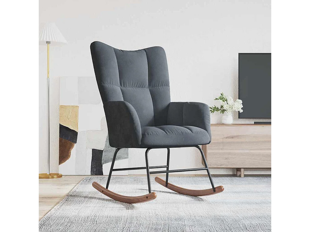 Sedia a dondolo in velluto grigio scuro