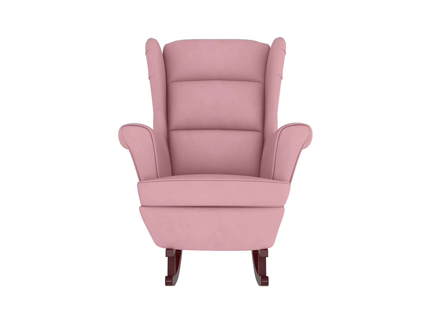 Sedia a dondolo con gambe in legno e sgabello in velluto rosa