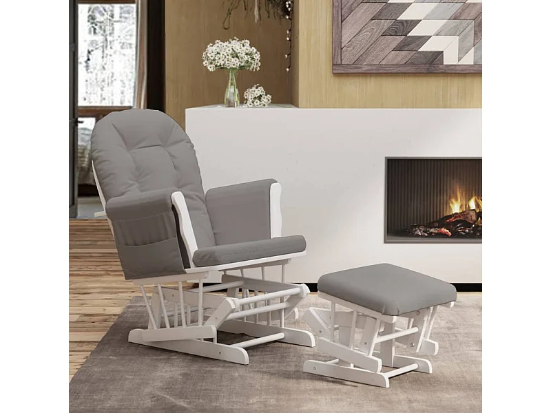 Sedia a dondolo con poggiapiedi Tessuto grigio chiaro