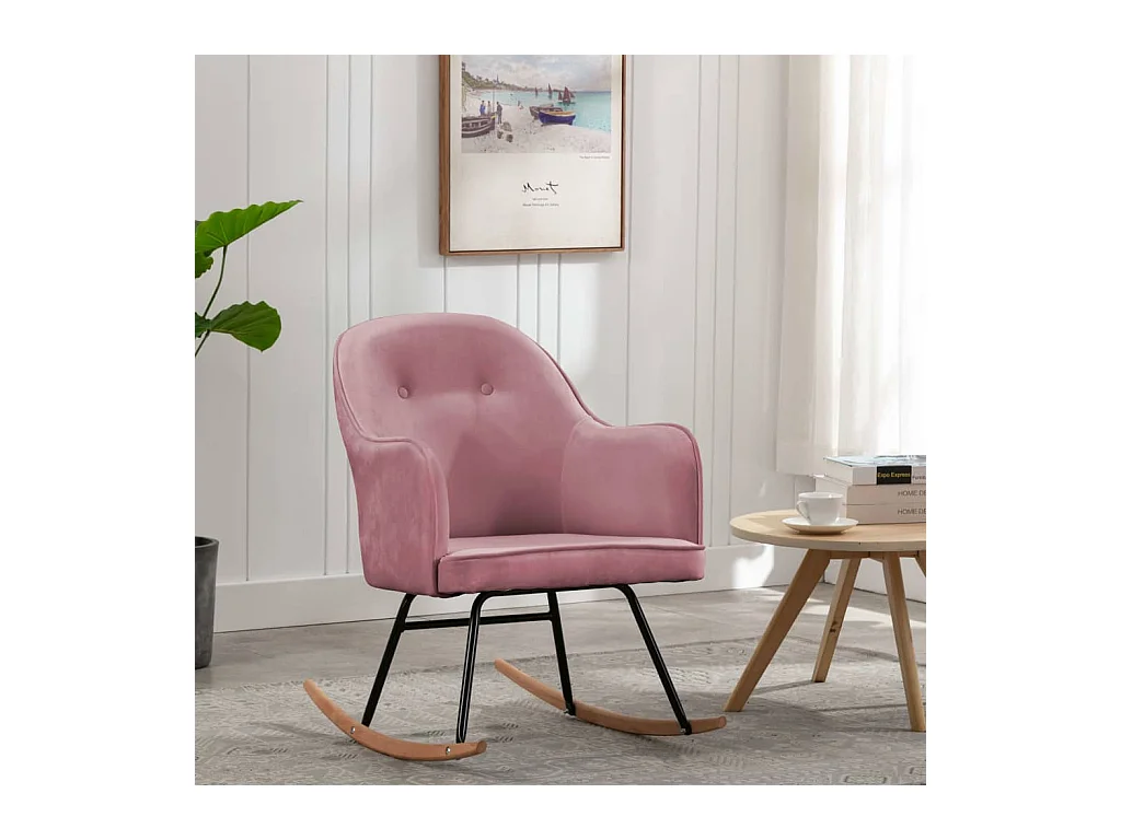 Sedia a dondolo in velluto rosa