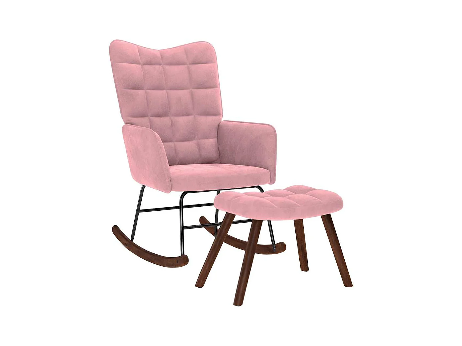 Chaise à bascule avec repose-pied rose velours