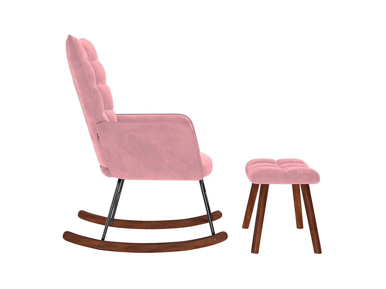 Chaise à bascule avec repose-pied rose velours