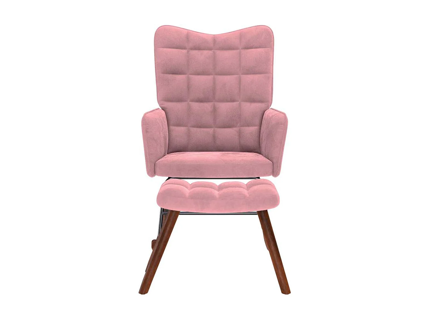 Sedia a dondolo con poggiapiedi in velluto rosa