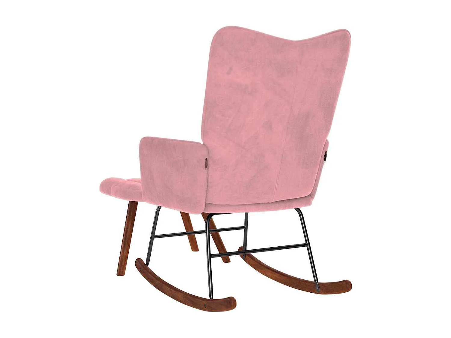 Sedia a dondolo con poggiapiedi in velluto rosa