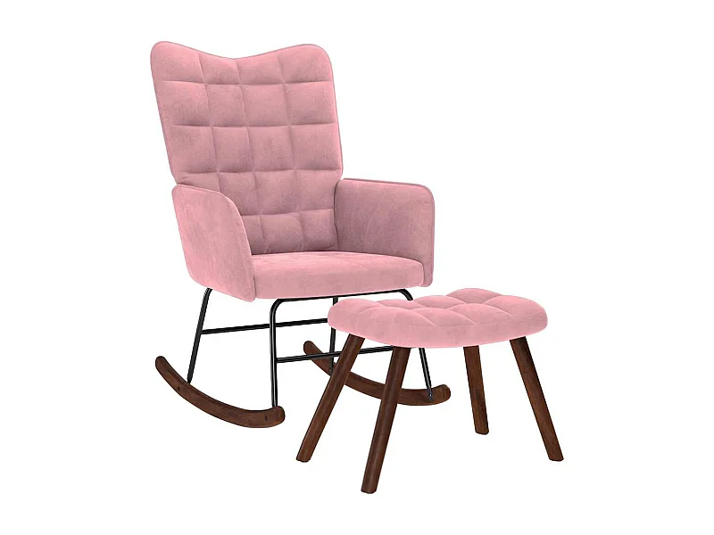 Chaise à bascule avec repose-pied rose velours