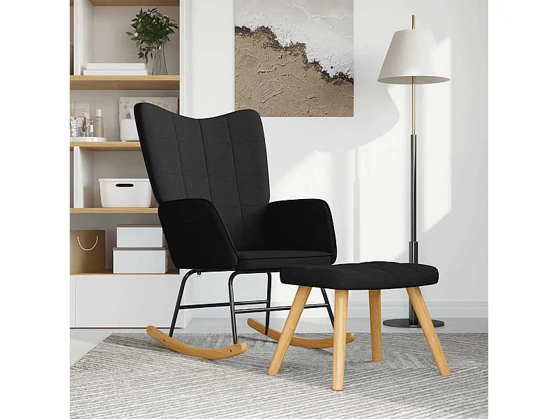 Schommelstoel met kruk Zwarte stof