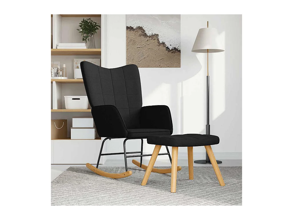 Mecedora con taburete Tela negra