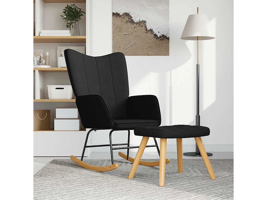 Sedia a dondolo con sgabello Tessuto nero