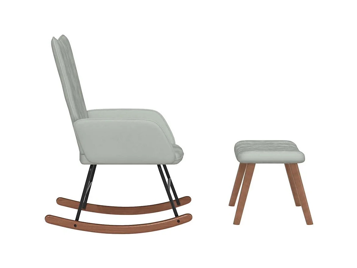 Schommelstoel met voetenbankje Lichtgrijs Fluweel