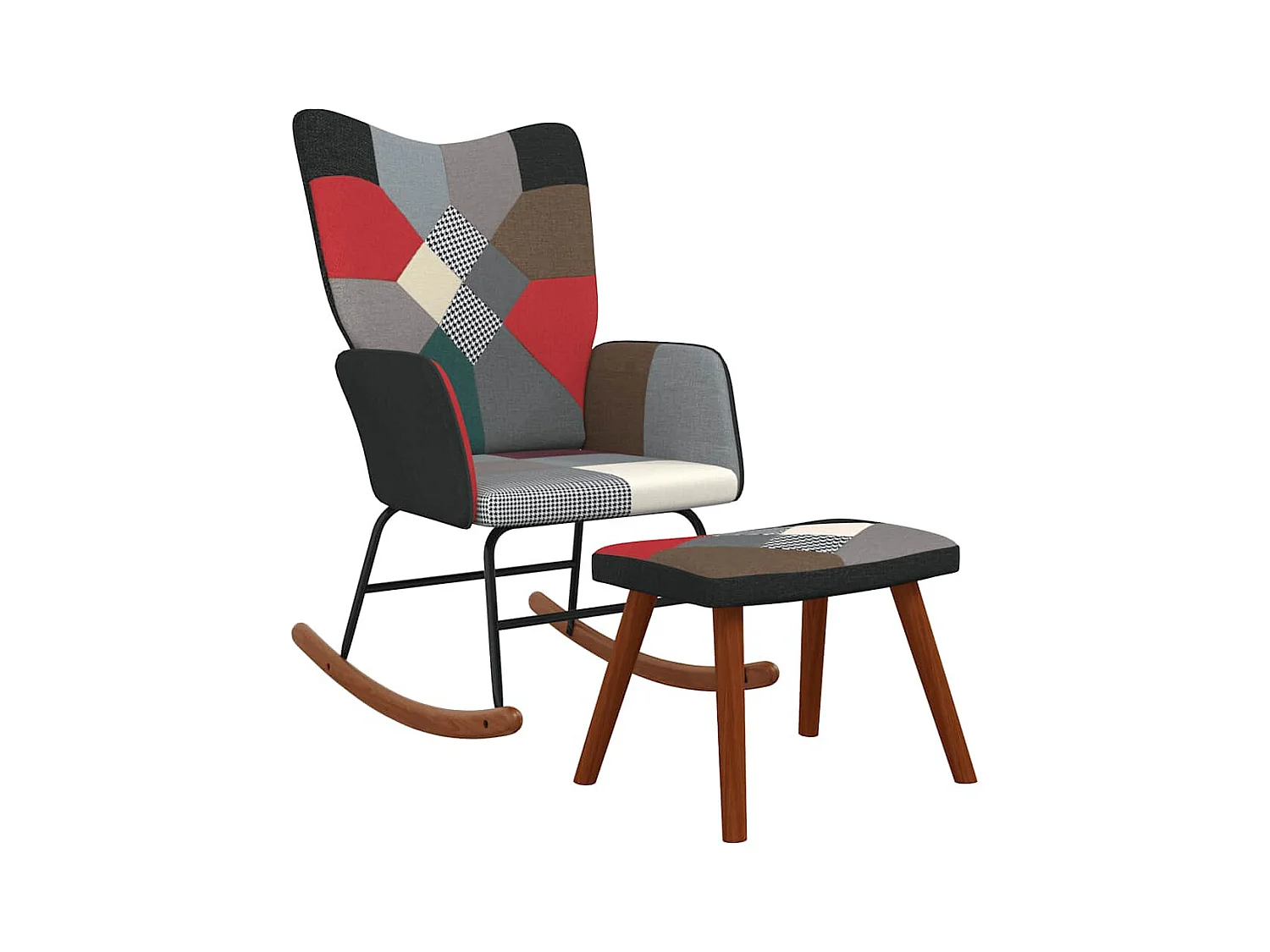 Sedia a dondolo con sgabello in tessuto patchwork