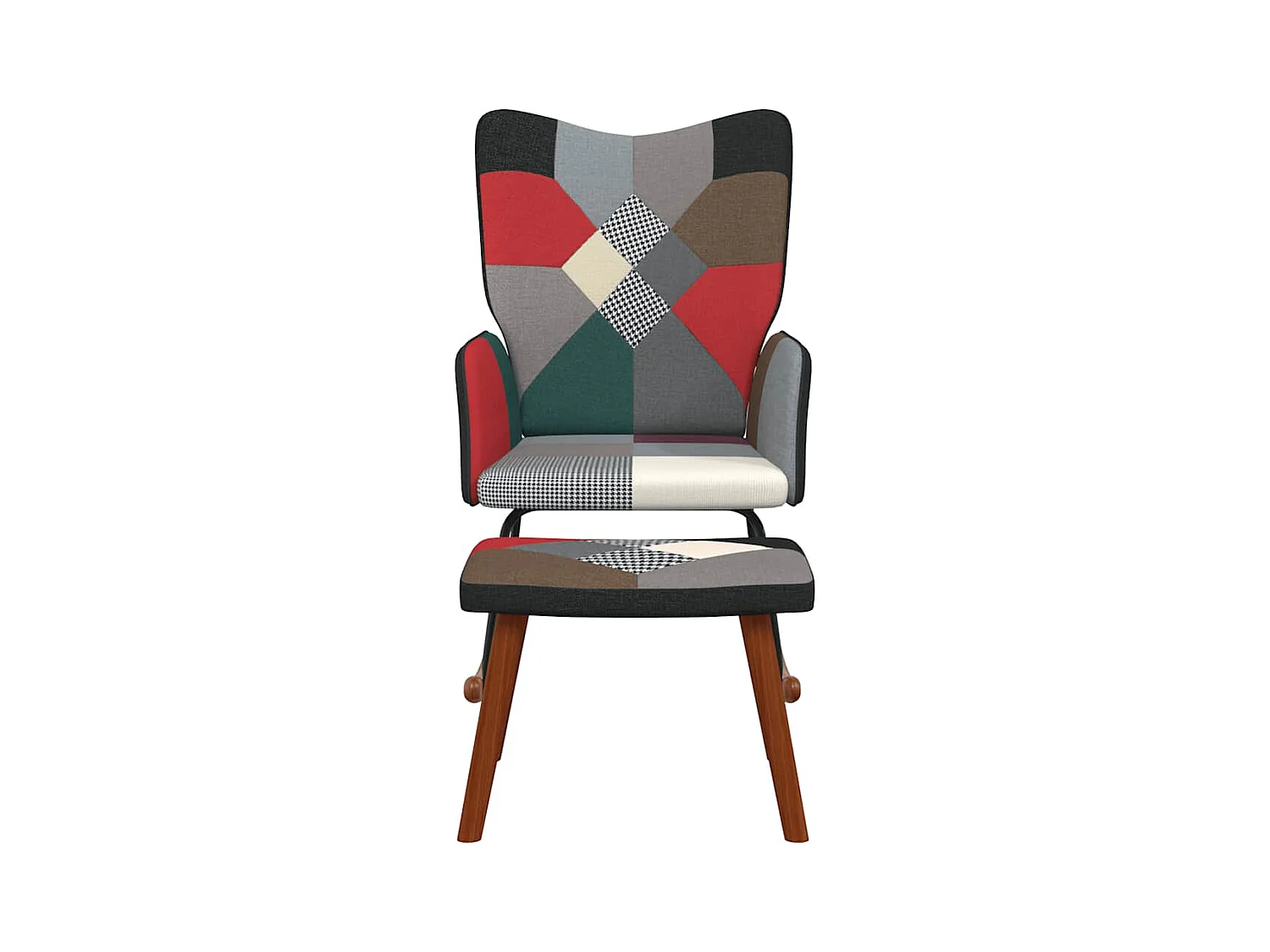 Sedia a dondolo con sgabello in tessuto patchwork