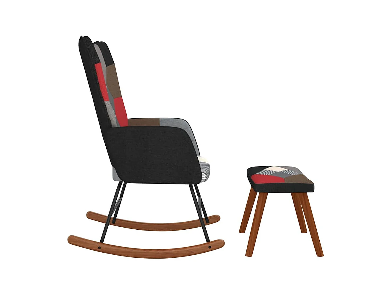 Sedia a dondolo con sgabello in tessuto patchwork