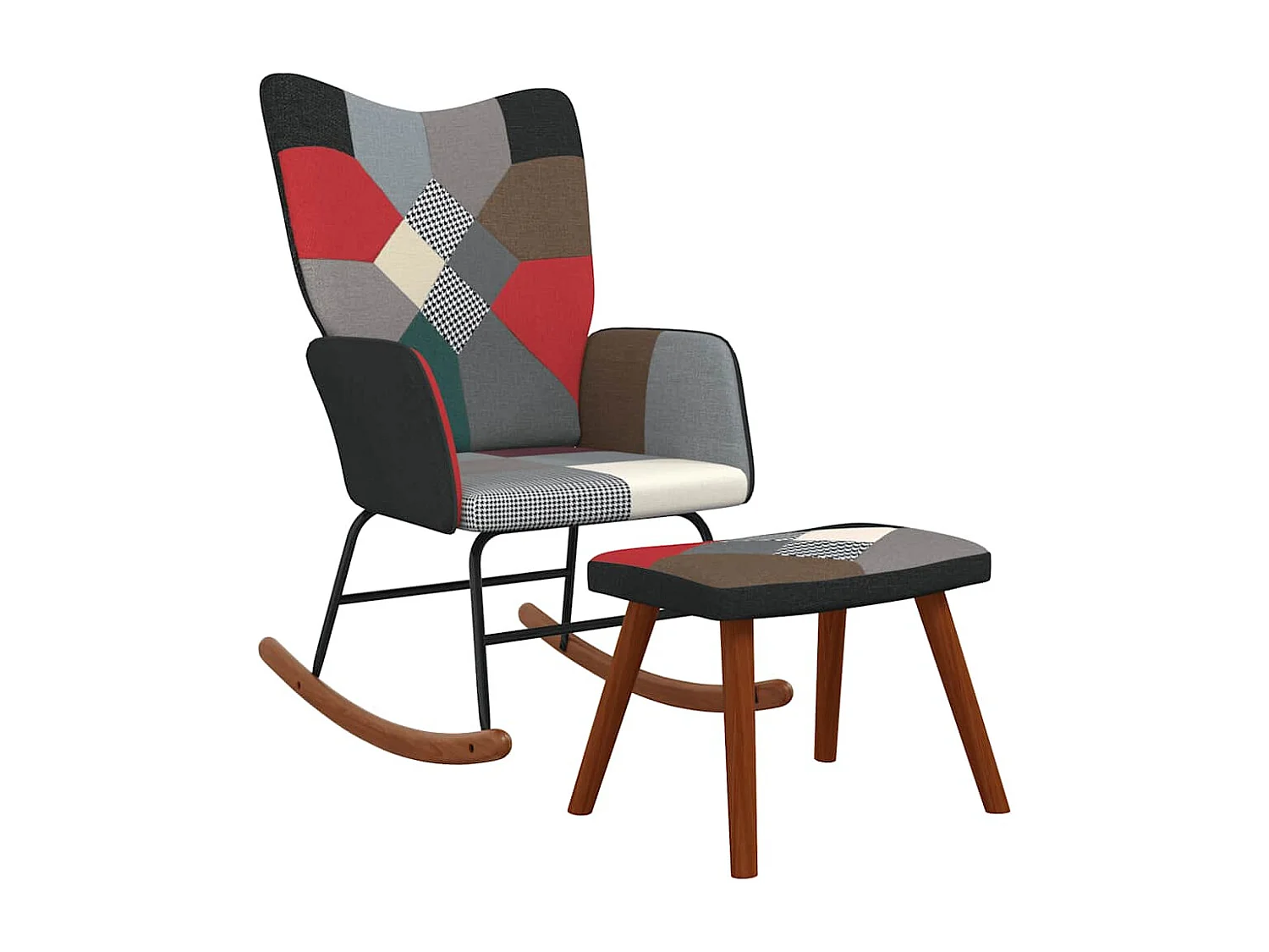 Chaise à bascule avec tabouret Patchwork Tissu