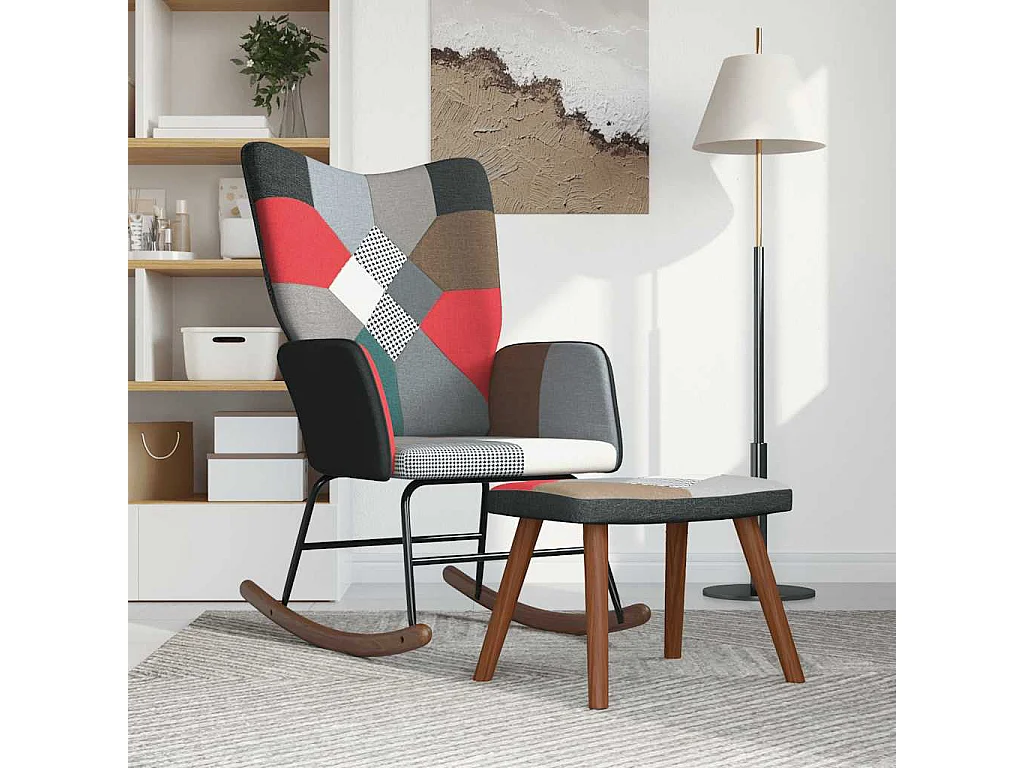 Chaise à bascule avec tabouret Patchwork Tissu