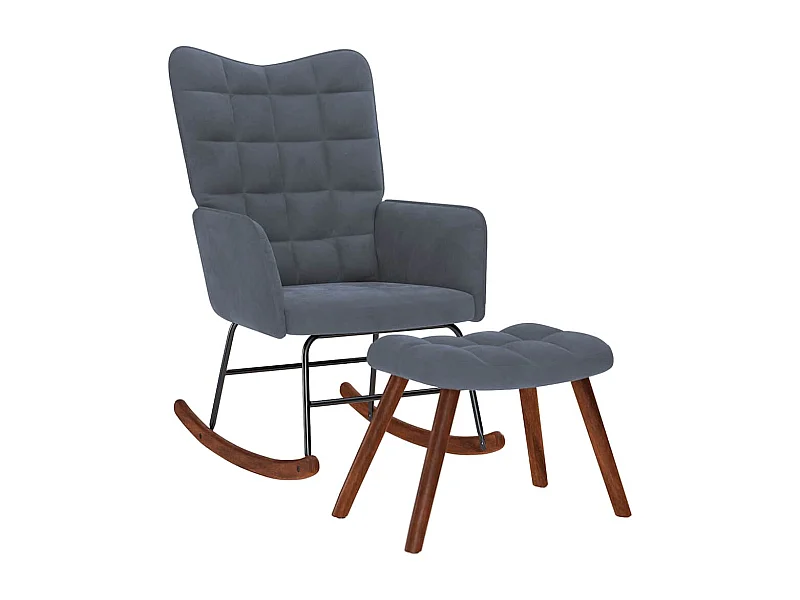 Schommelstoel met voetenbankje donkergrijs fluweel