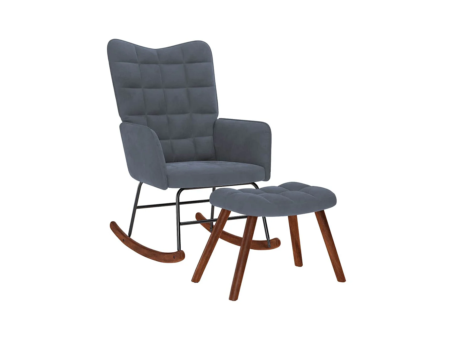 Schommelstoel met voetenbankje donkergrijs fluweel