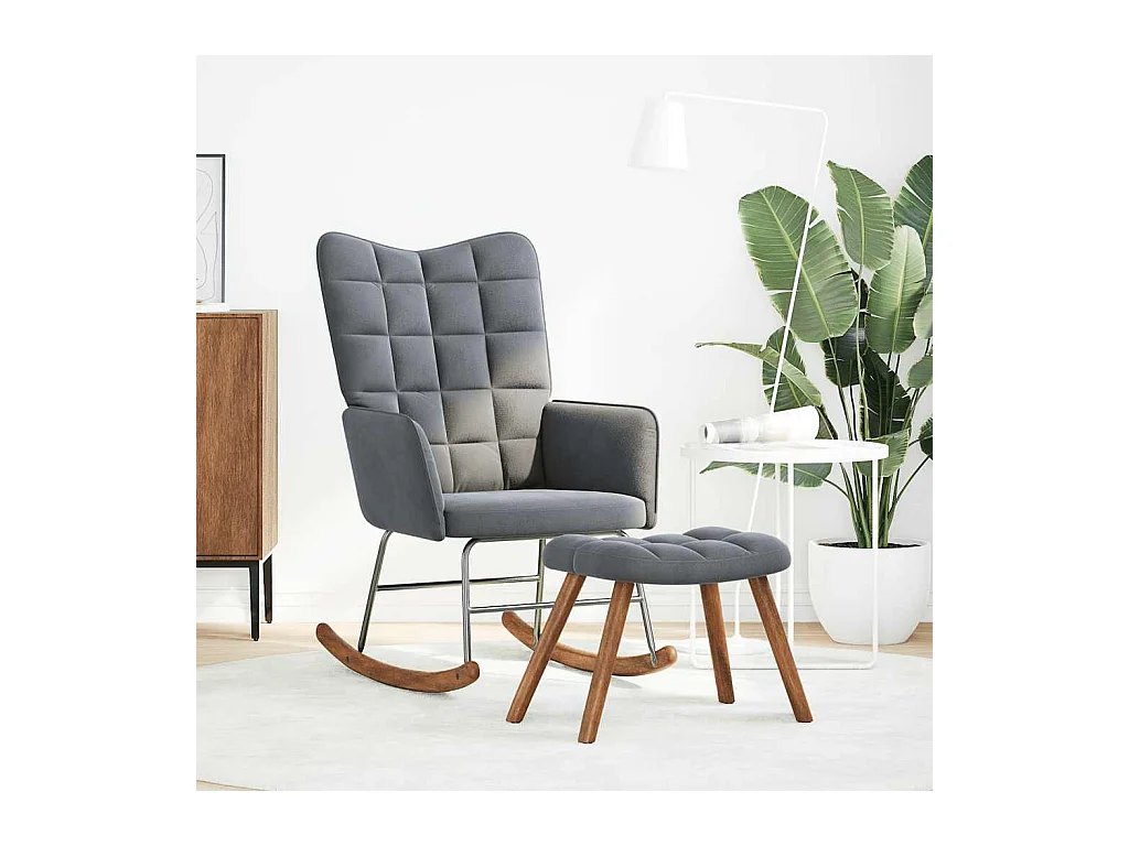 Chaise à bascule avec repose-pied gris foncé velours