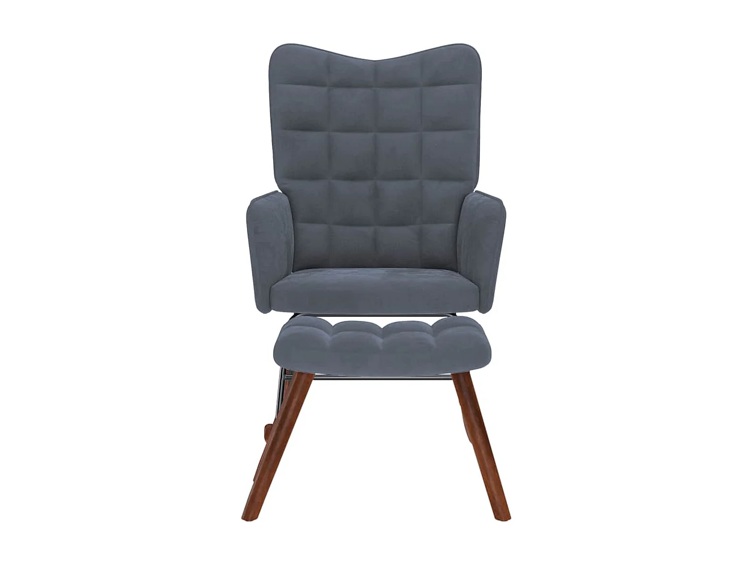 Sedia a dondolo con poggiapiedi in velluto grigio scuro