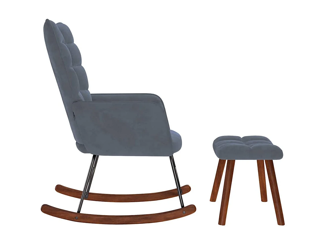 Sedia a dondolo con poggiapiedi in velluto grigio scuro