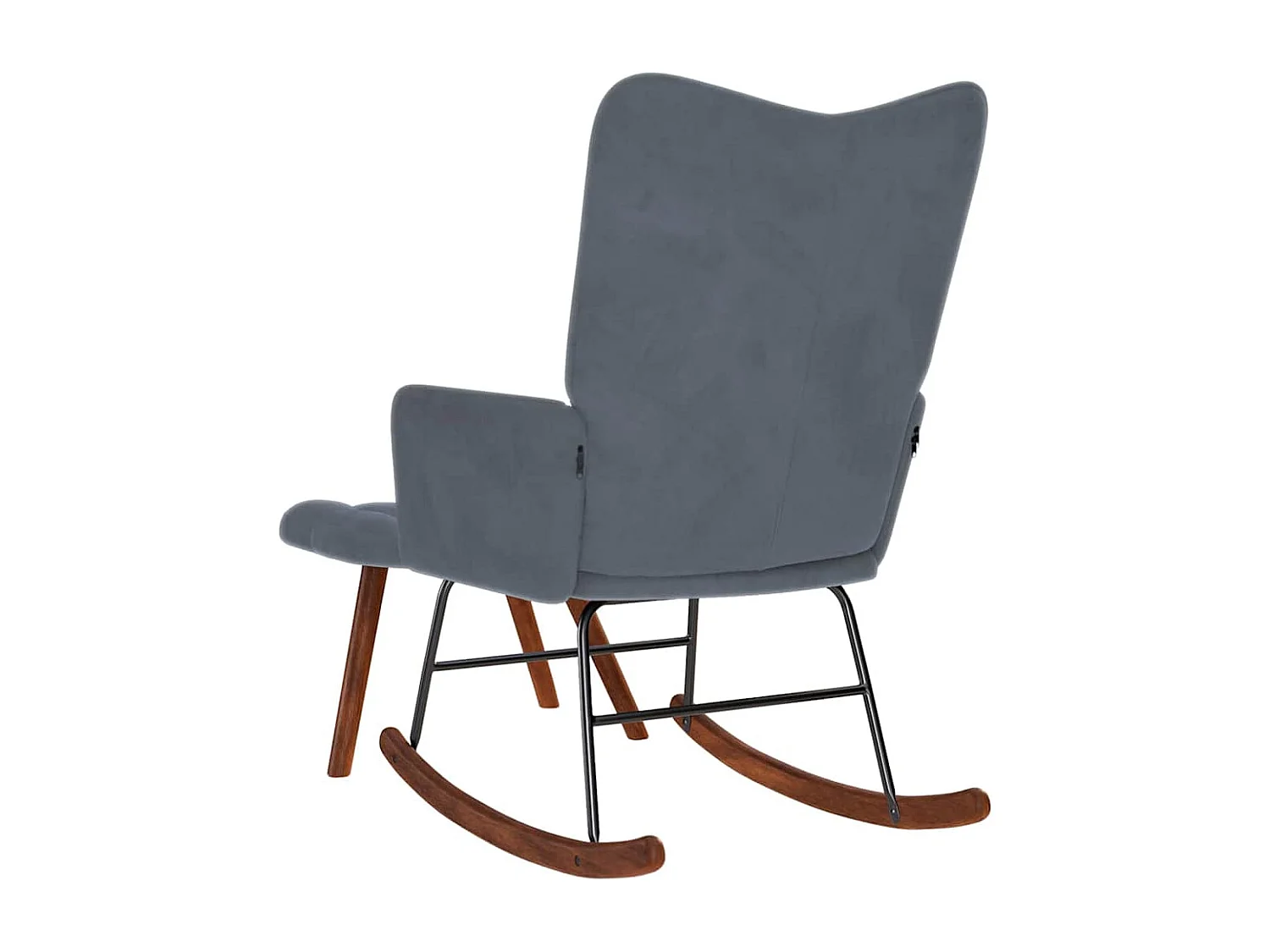Sedia a dondolo con poggiapiedi in velluto grigio scuro