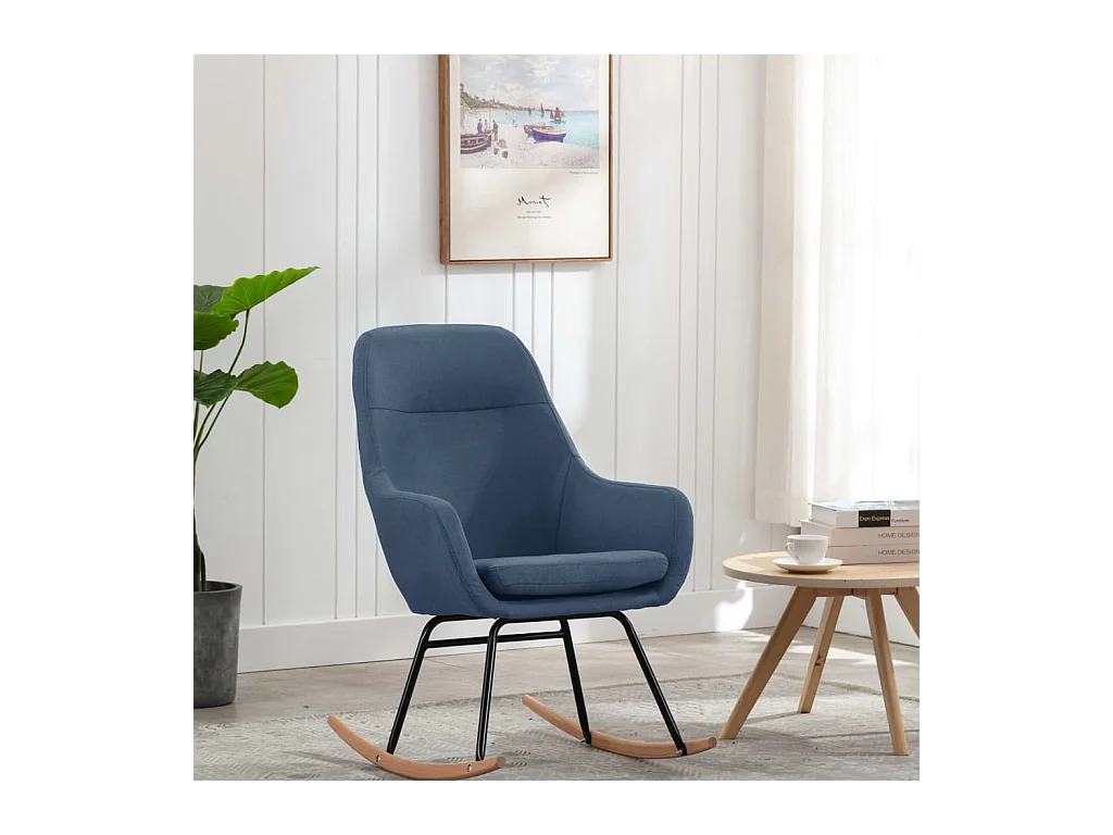 Blauwe stoffen schommelstoel