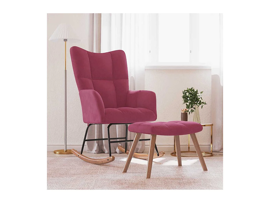 Schommelstoel met voetenbankje Bordeauxrood Fluweel