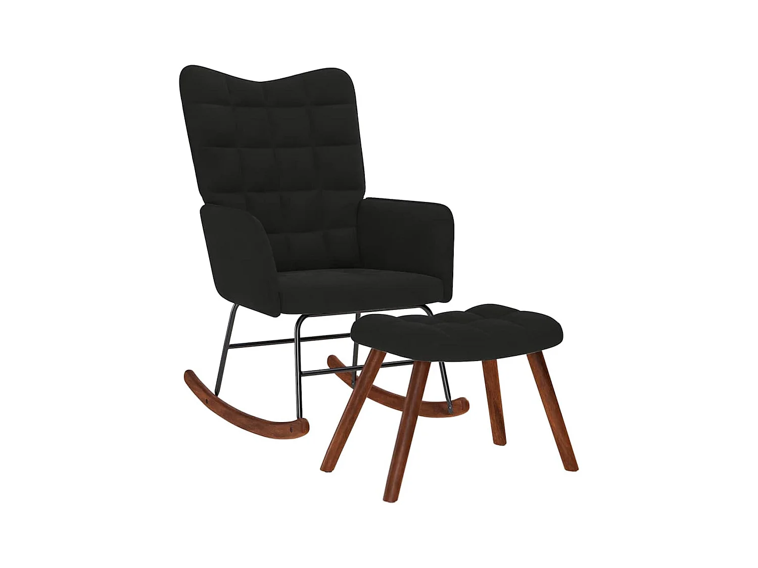 Sedia a dondolo con poggiapiedi in velluto nero