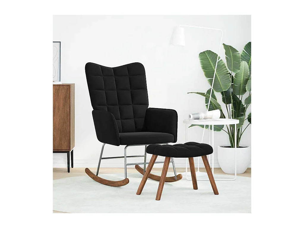 Chaise à bascule avec repose-pied noir velours