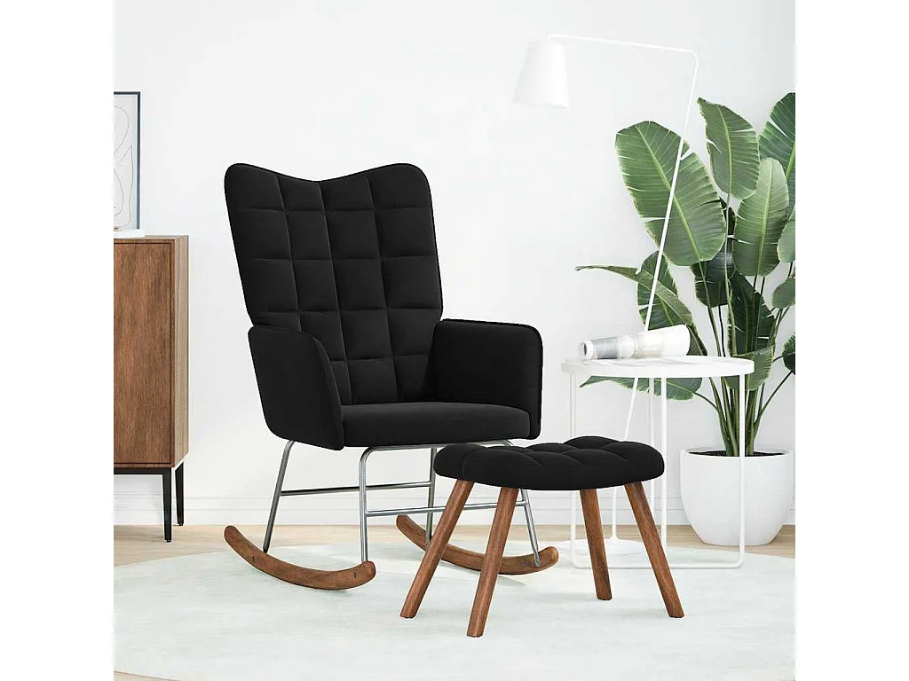 Mecedora con reposapiés de terciopelo negro