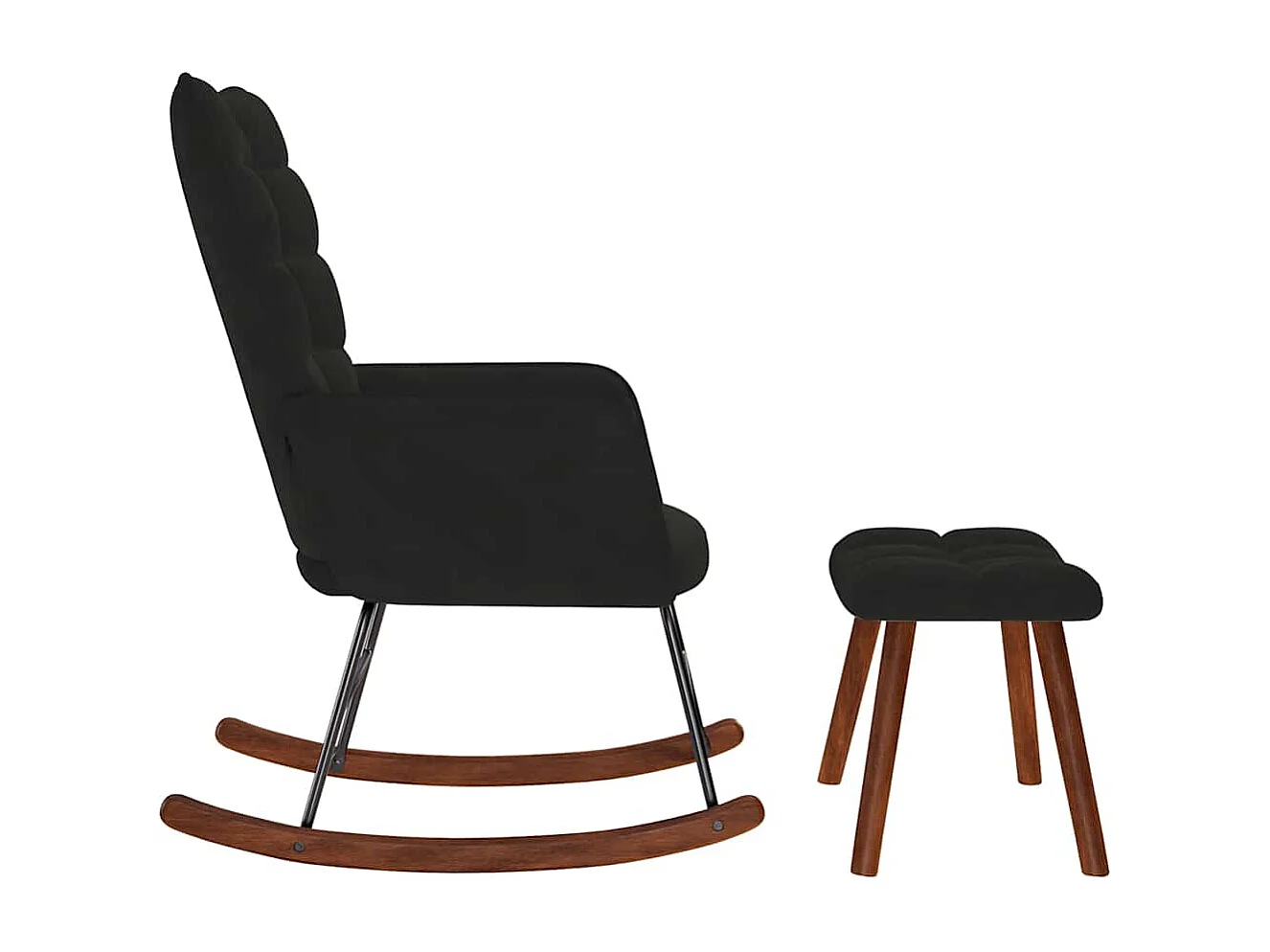 Mecedora con reposapiés de terciopelo negro