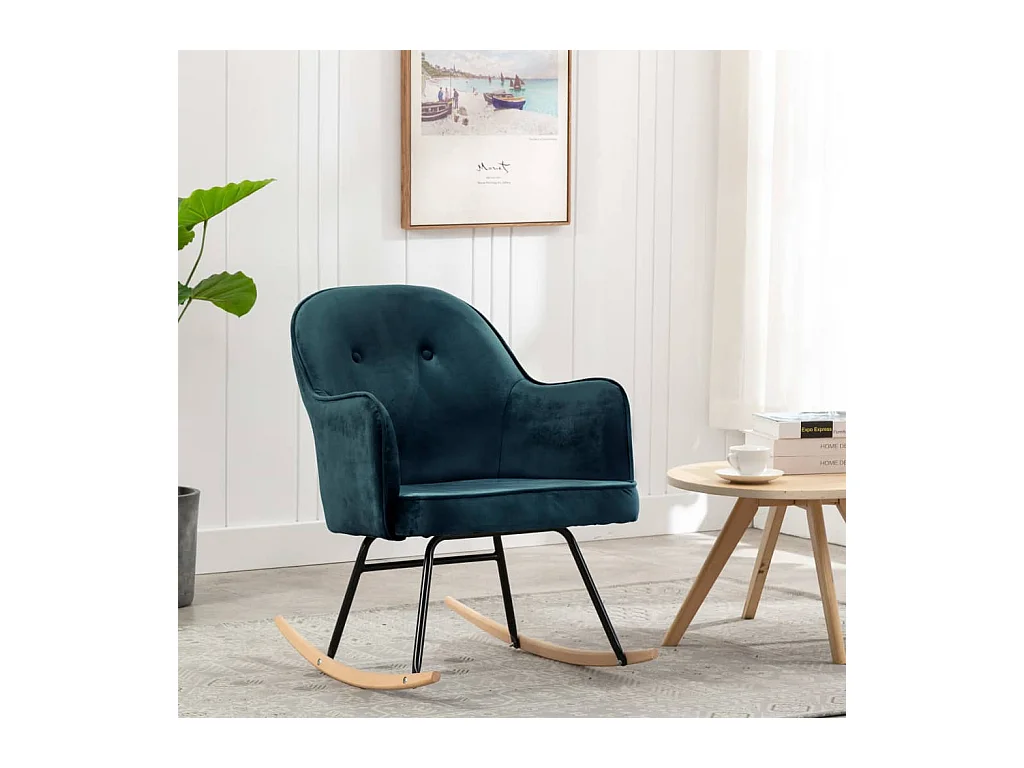 Blauwe fluwelen schommelstoel