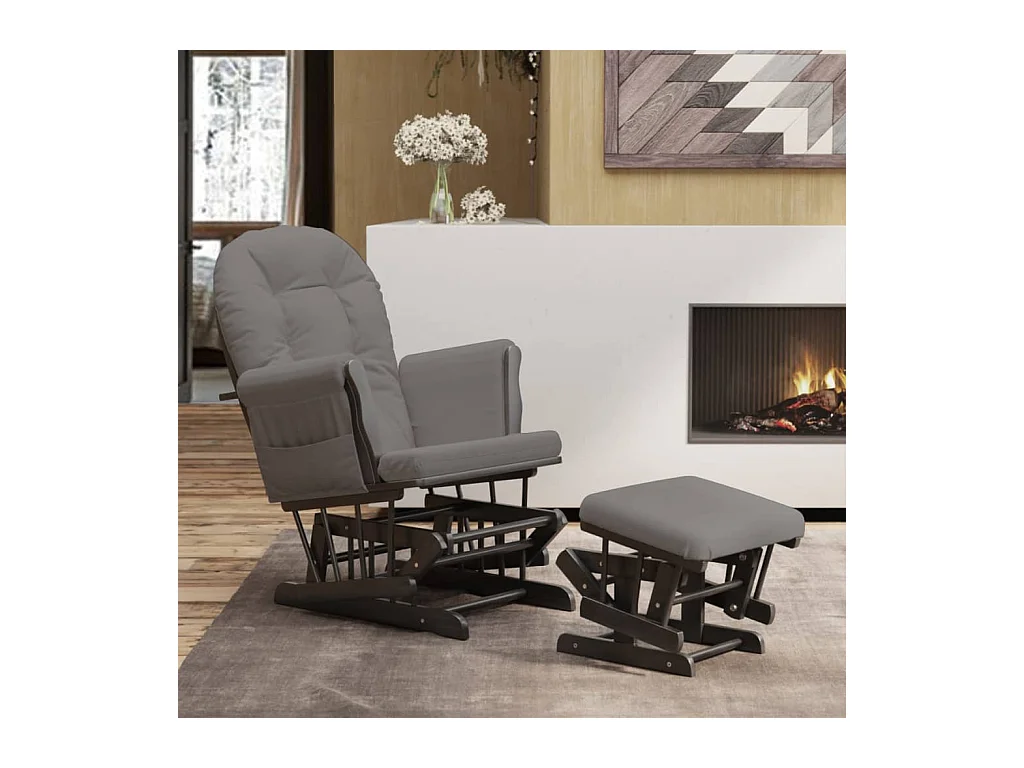 Schommelstoel met voetenbankje Donkergrijze stof