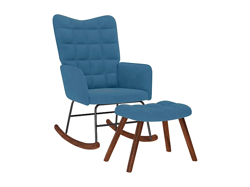 Schommelstoel met blauwe fluwelen voetenbank
