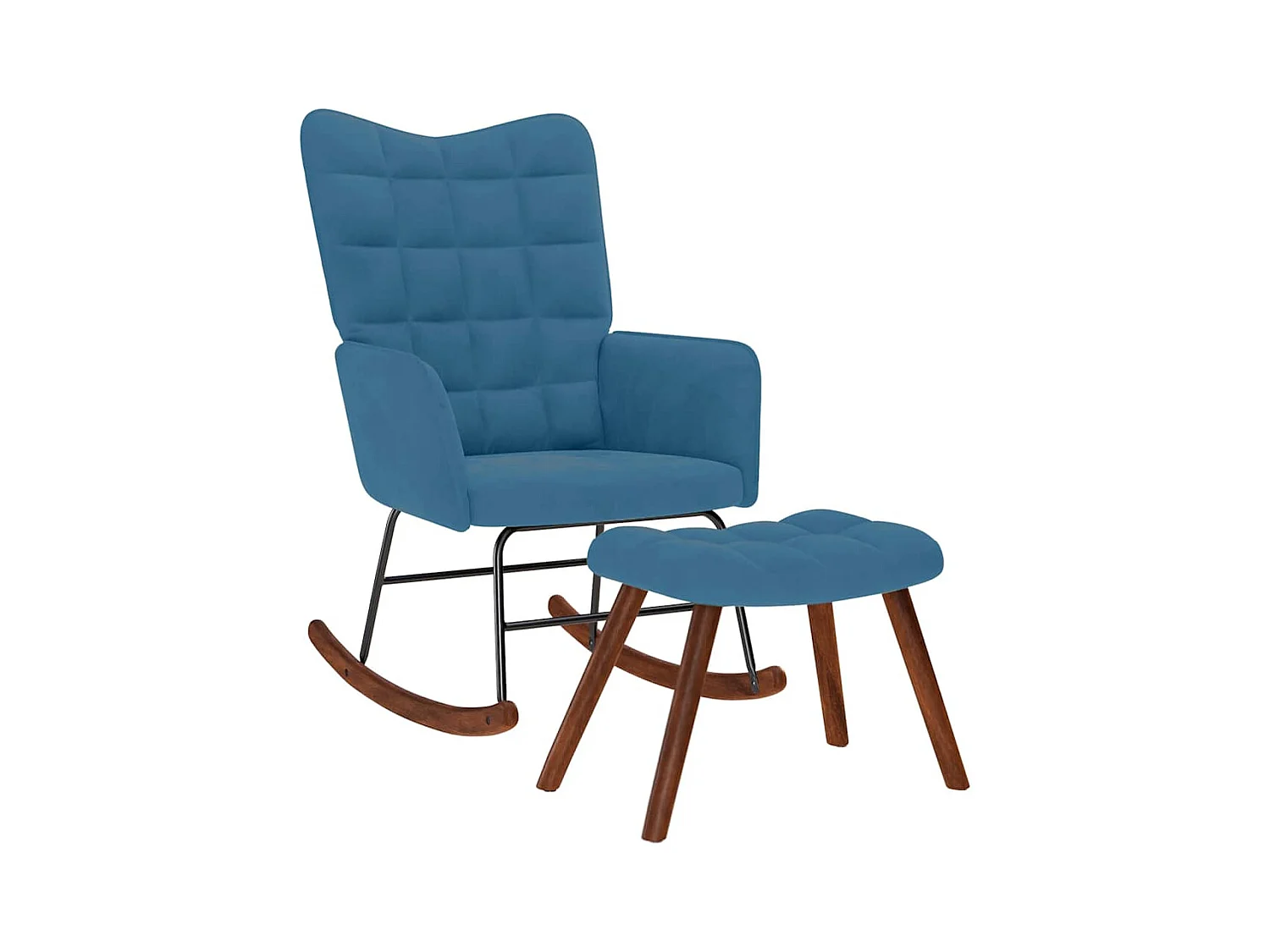 Chaise à bascule avec repose-pied bleu velours