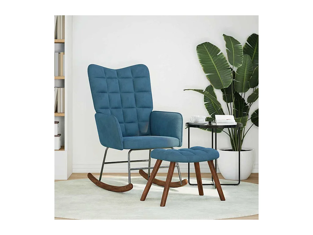 Chaise à bascule avec repose-pied bleu velours
