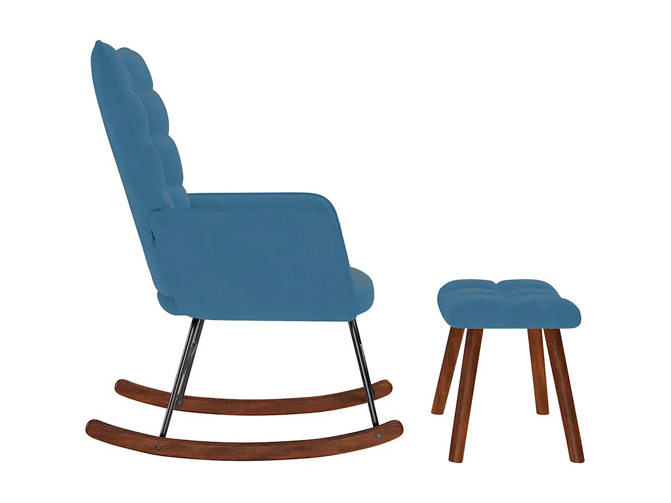 Chaise à bascule avec repose-pied bleu velours