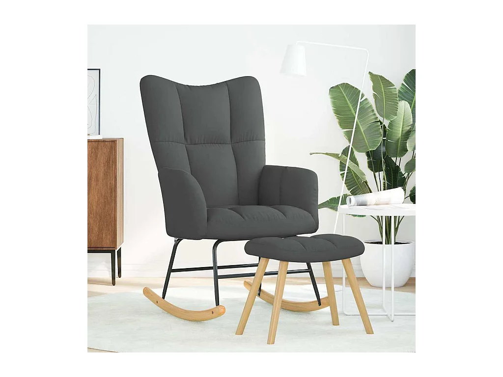 Chaise à bascule avec repose-pied Gris foncé Tissu