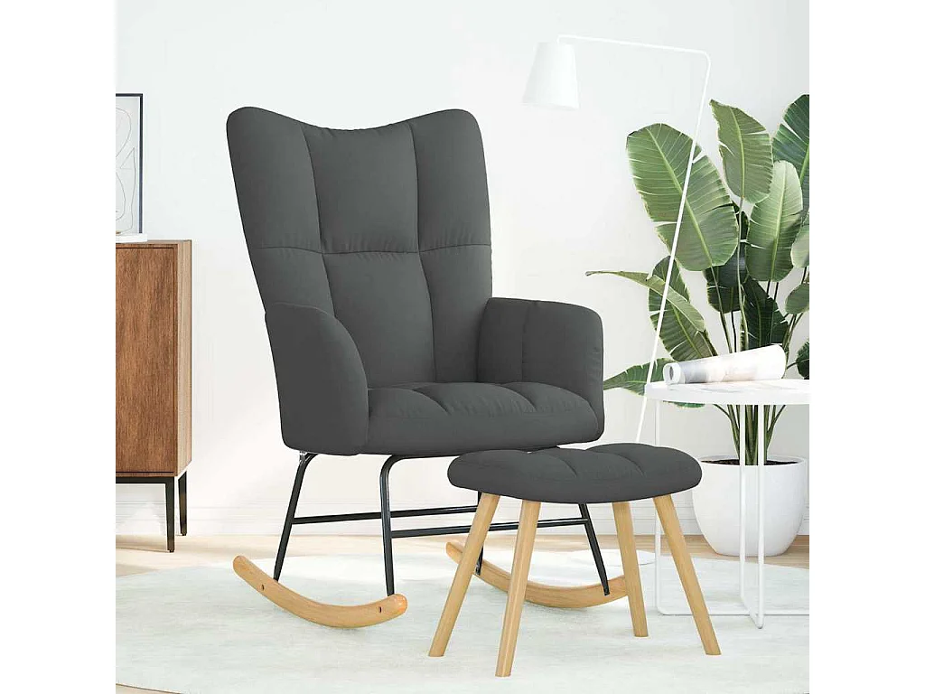 Sedia a dondolo con poggiapiedi Tessuto grigio scuro