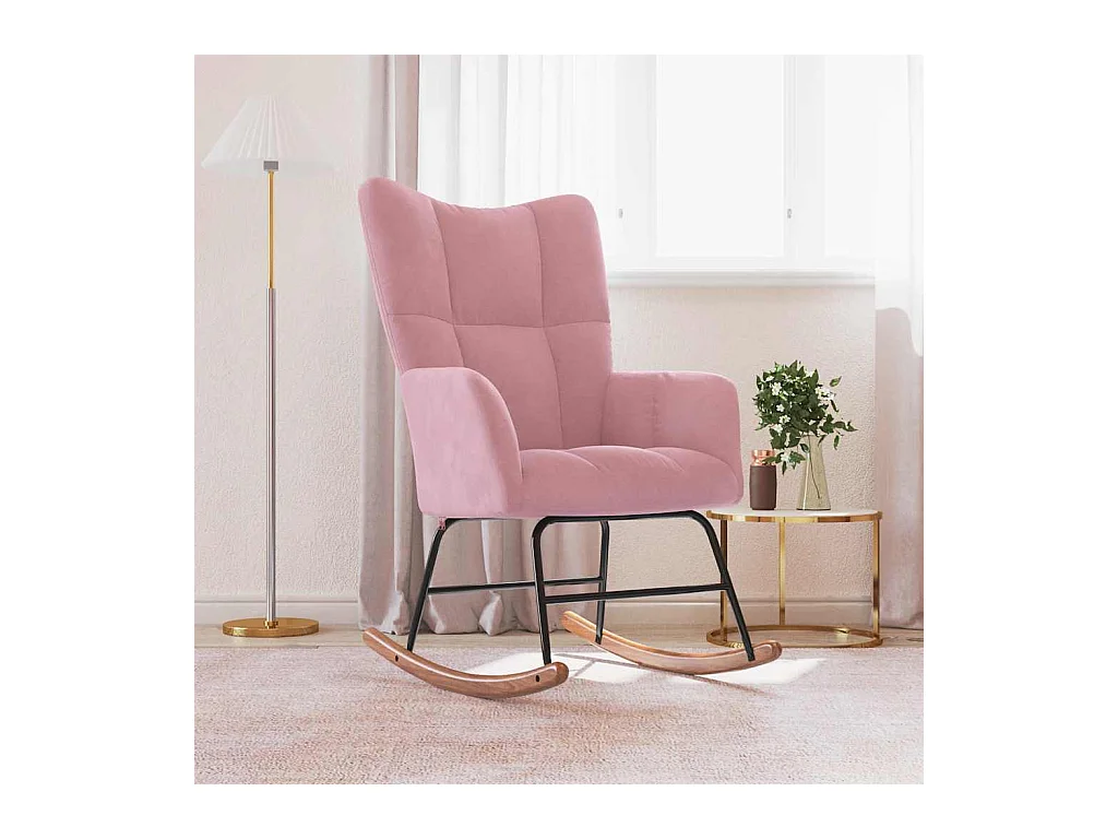 Sedia a dondolo in velluto rosa