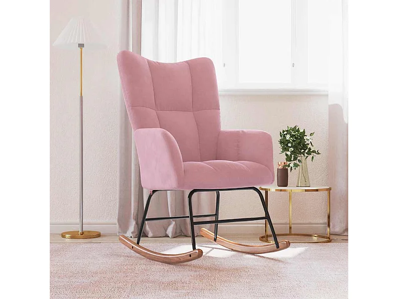 Sedia a dondolo in velluto rosa