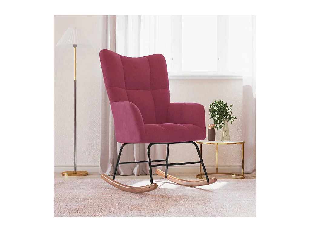 Sedia a dondolo in velluto rosso bordeaux