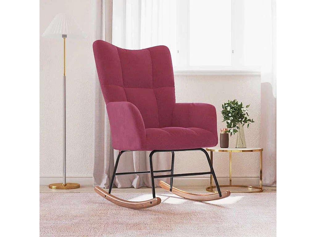 Sedia a dondolo in velluto rosso bordeaux