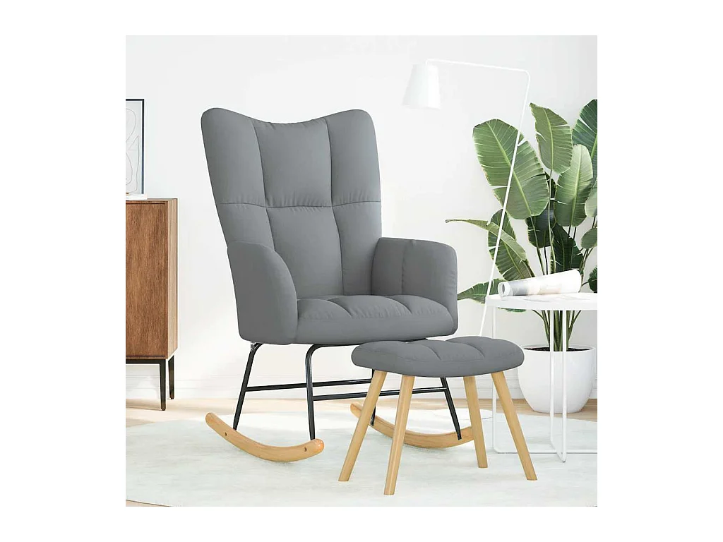 Schommelstoel met voetenbankje Lichtgrijze stof