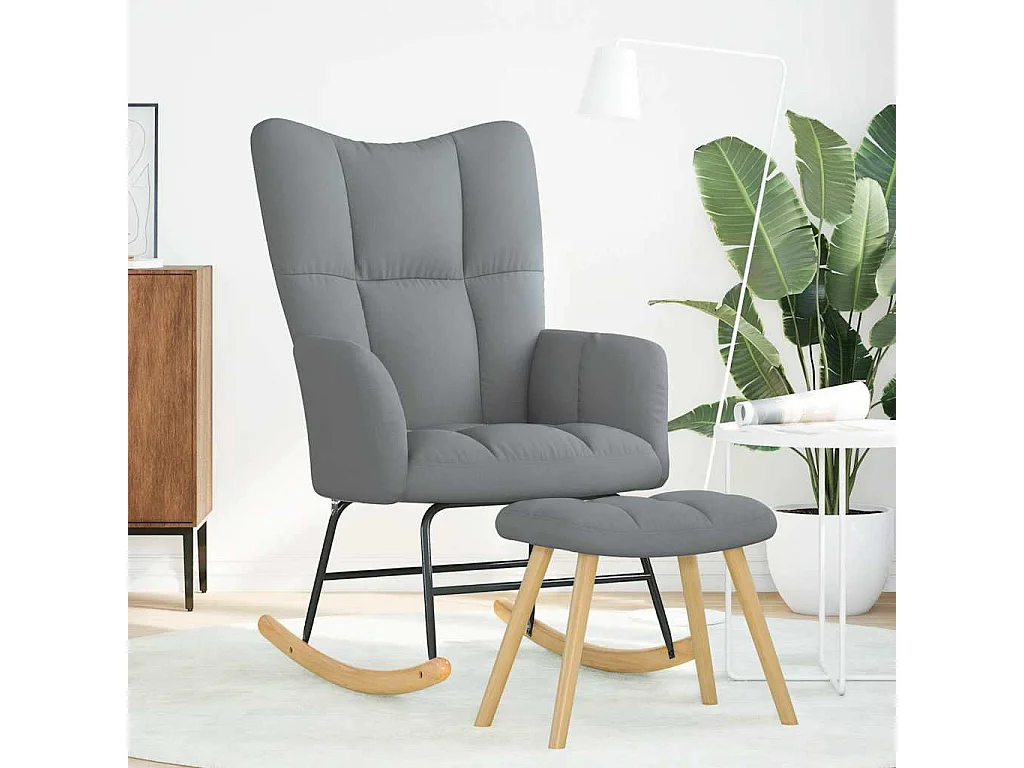 Sedia a dondolo con poggiapiedi Tessuto grigio chiaro