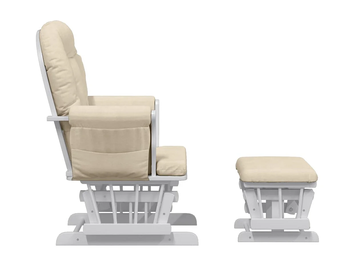 Sedia a dondolo con poggiapiedi Tessuto bianco crema