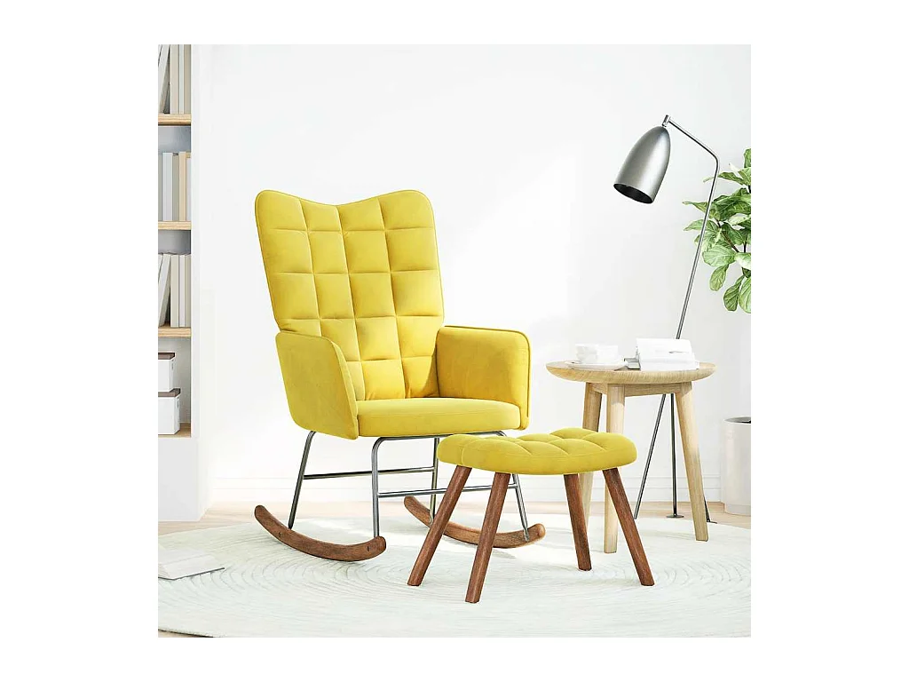 Chaise à bascule avec repose-pied jaune velours