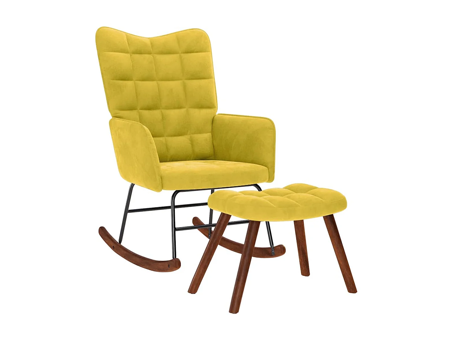 Schommelstoel met gele fluwelen voetenbank