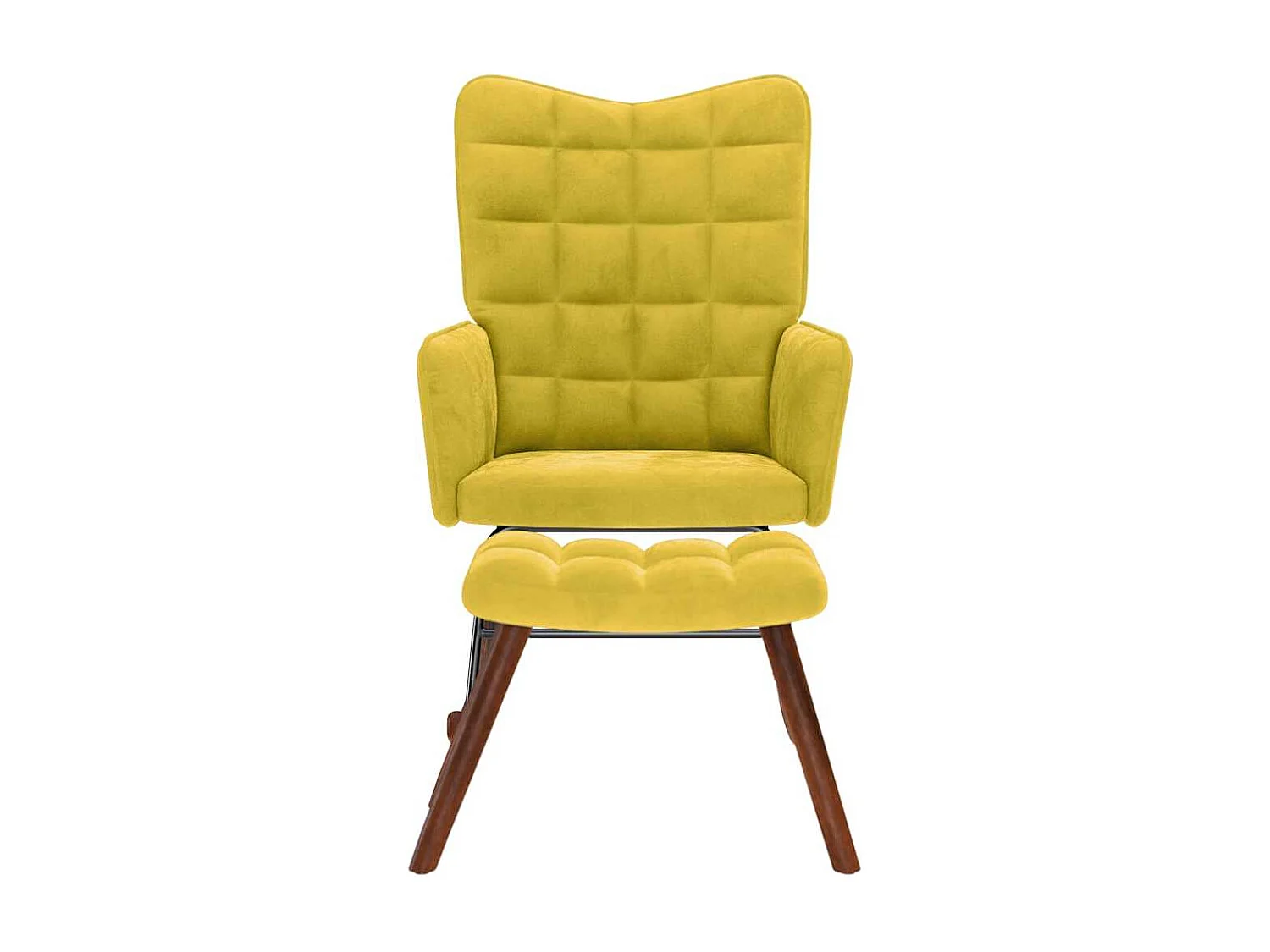 Schommelstoel met gele fluwelen voetenbank