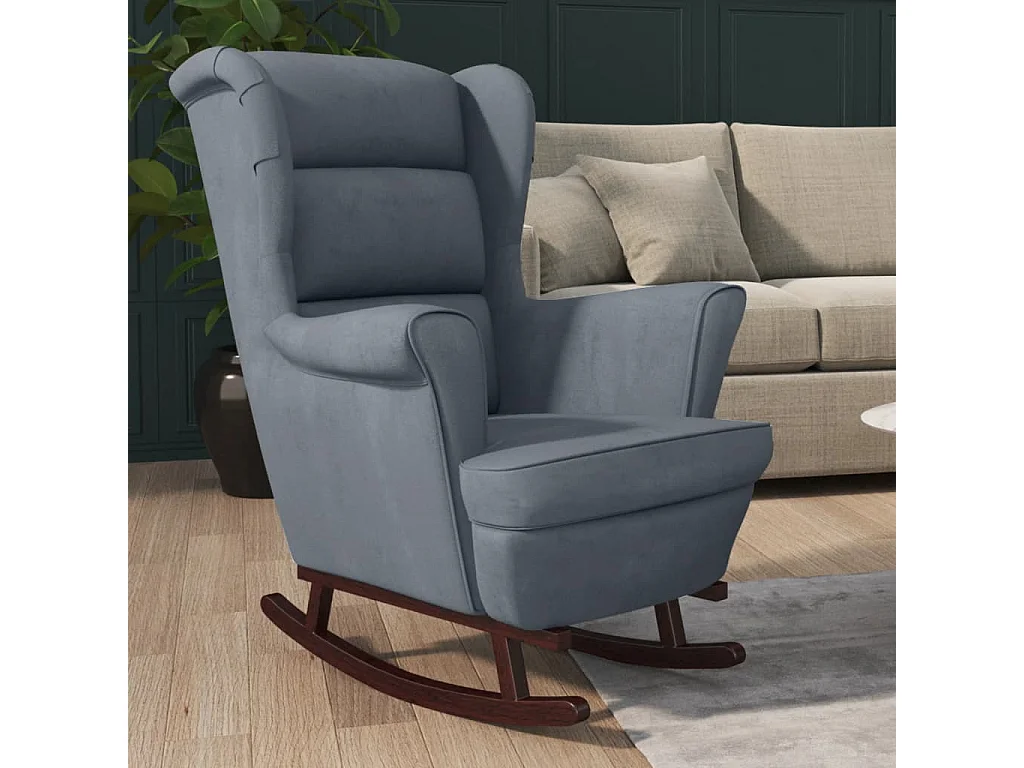 Mecedora con patas de madera de caucho Terciopelo gris oscuro